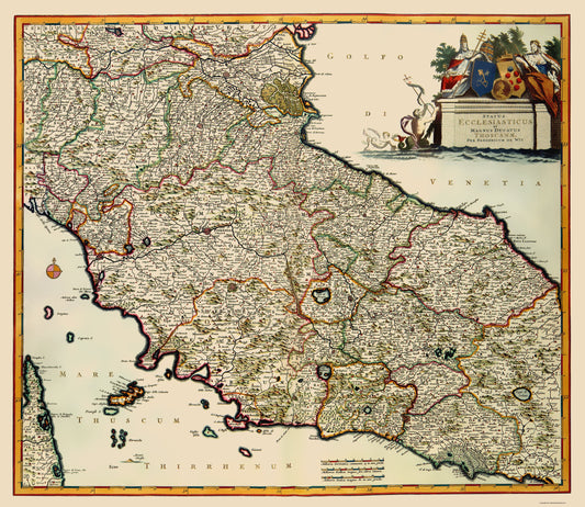 Historic Map - Tuscany Region Italy - De Wit 1688 - 23 x 26.54 - Vintage Wall Art