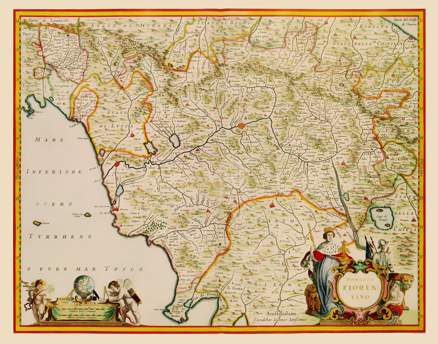 Historic Map - Tuscany Region Italy - Blaeu 1635 - 23 x 29.28 - Vintage Wall Art