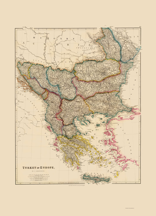 Historic Map - Europe Turkey - Arrowsmith 1844 - 23 x 31.95 - Vintage Wall Art