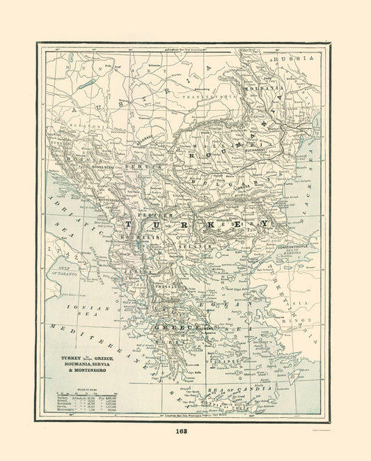 Historic Map - Turkey Greece Romania Serbia Montenegro - Rathbun 1893 - 23 x 28 - Vintage Wall Art