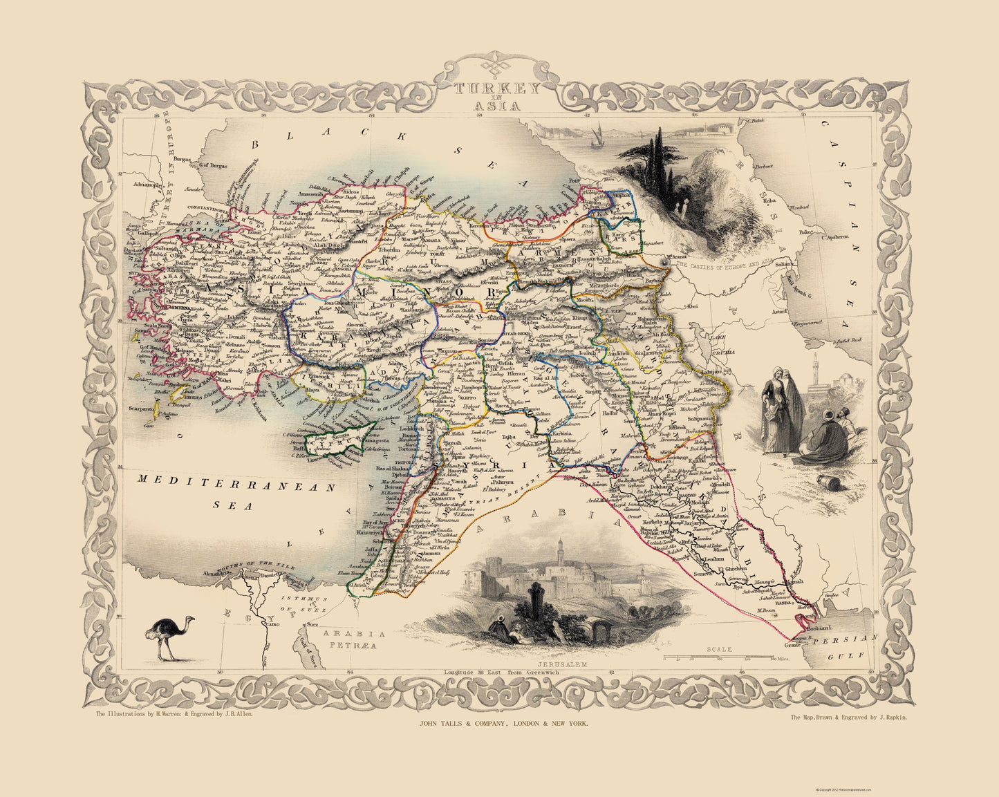 Historic Map - Turkey - Tallis 1851 - 23 x 28.83 - Vintage Wall Art