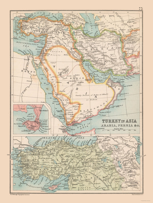 Historic Map - Turkey Arabia Persia - Bartholomew 1892 - 23 x 30.47 - Vintage Wall Art