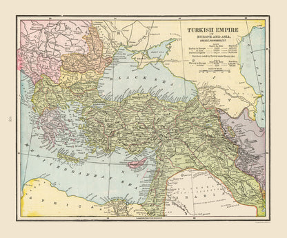 Historic Map - Turkish Empire Middle East - Cram 1892 - 27.70 x 23 - Vintage Wall Art