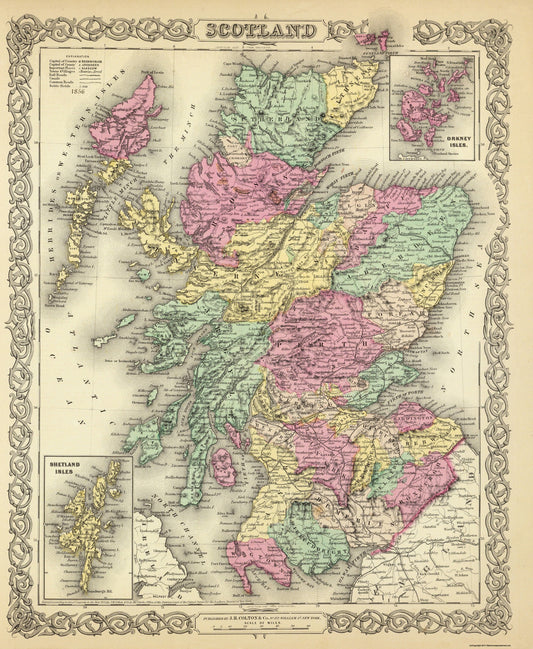 Historic Map - Scotland - Colton 1855 - 23 x 28.03 - Vintage Wall Art