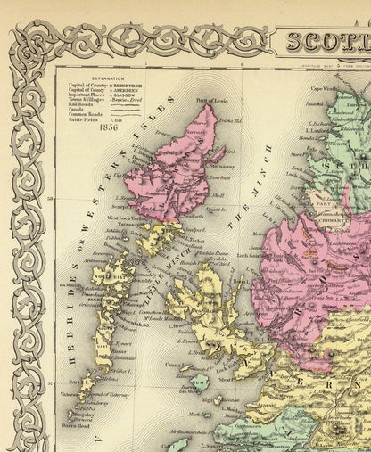 Historic Map - Scotland - Colton 1855 - 23 x 28.03 - Vintage Wall Art