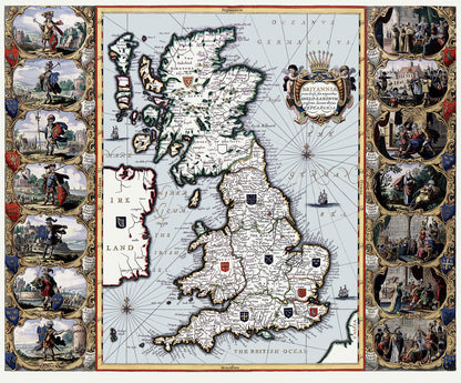 Historic Map - England Scotland Wales - Bleau 1645 - 27.75 x 23 - Vintage Wall Art