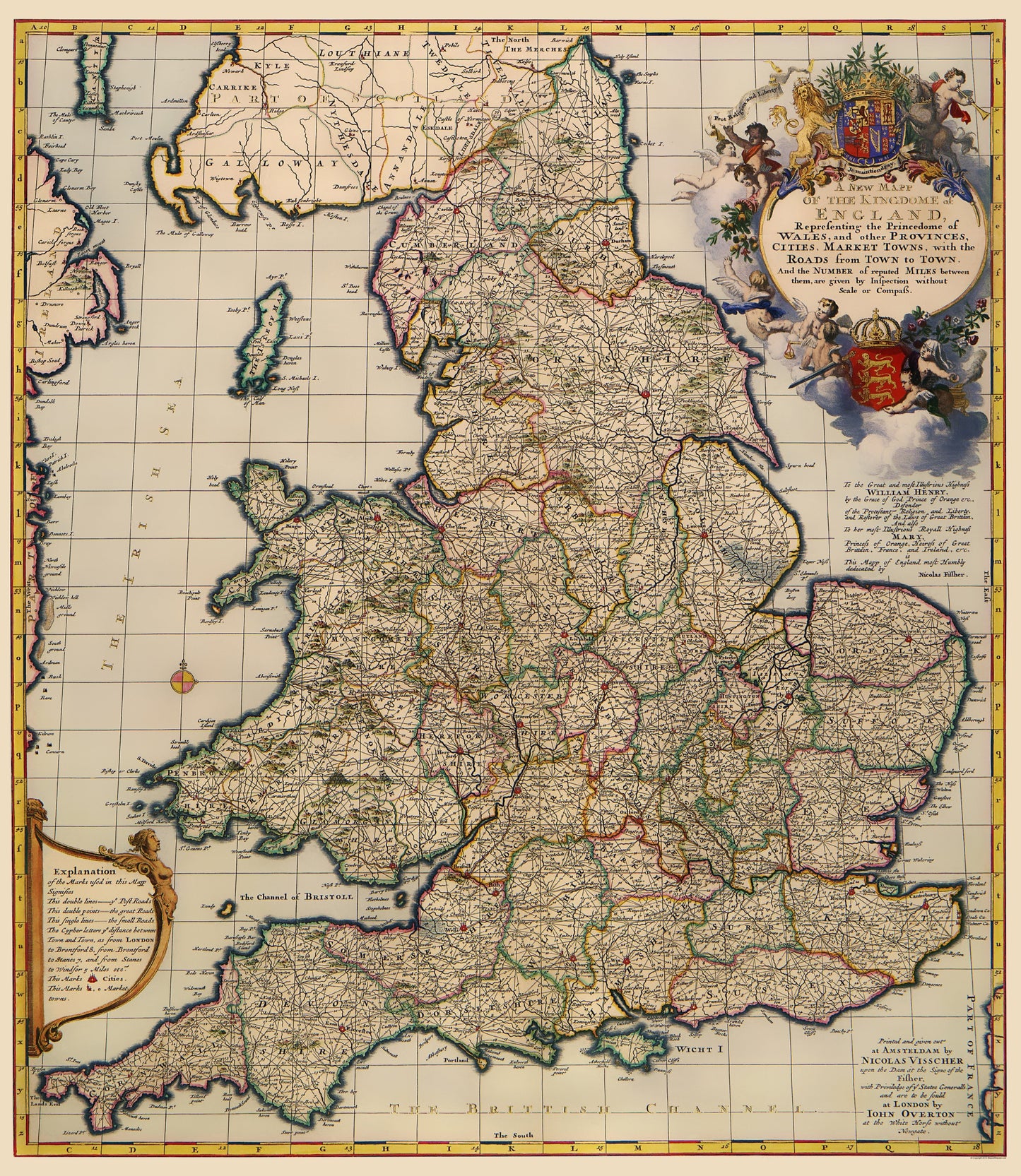 Historic Map - England Wales - Visscher 1690 - 23 x 26.49 - Vintage Wall Art