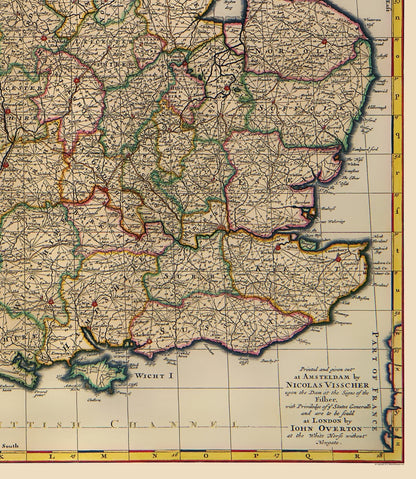 Historic Map - England Wales - Visscher 1690 - 23 x 26.49 - Vintage Wall Art