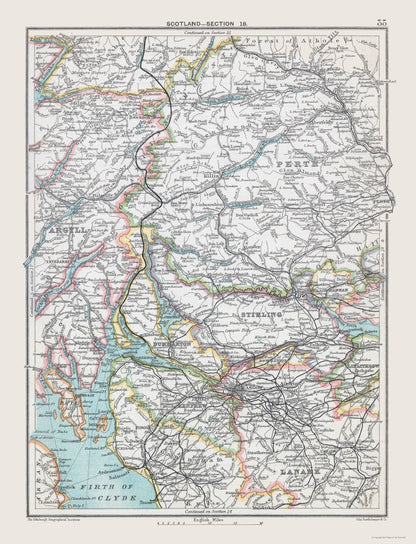 Historic Map - Southern Scotland - Bartholomew 1892 - 23 x 30.09 - Vintage Wall Art