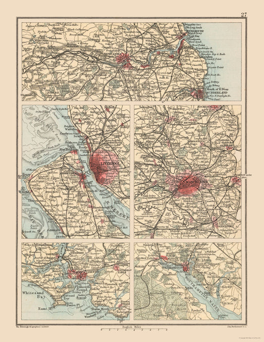 Historic Map - Major Cities United Kingdom - Bartholomew 1892 - 23 x 29.82 - Vintage Wall Art