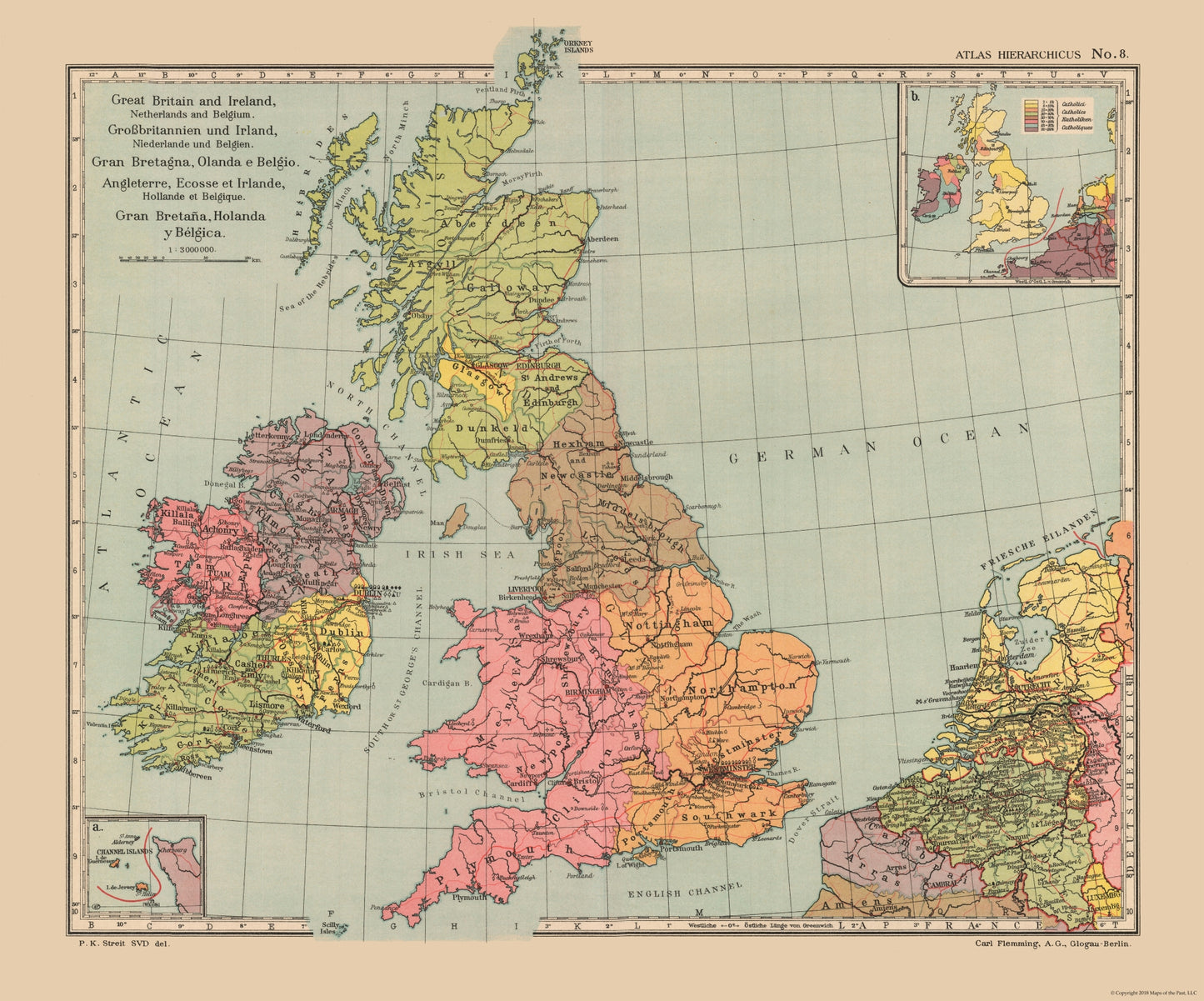 Historic Map - Great Britain Netherlands Belgium Ireland - Streit 1913 - 27.67 x 23 - Vintage Wall Art