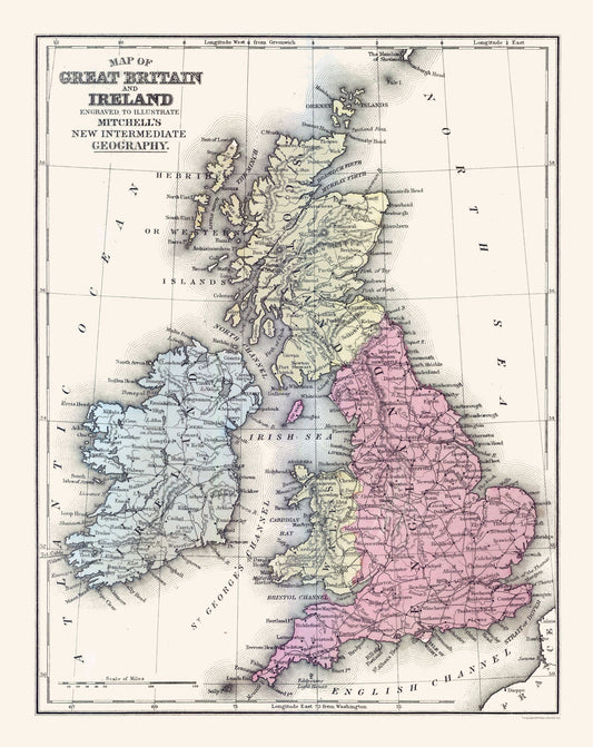 Historic Map - Great Britain Ireland - Mitchell 1877 - 23 x 28.95 - Vintage Wall Art