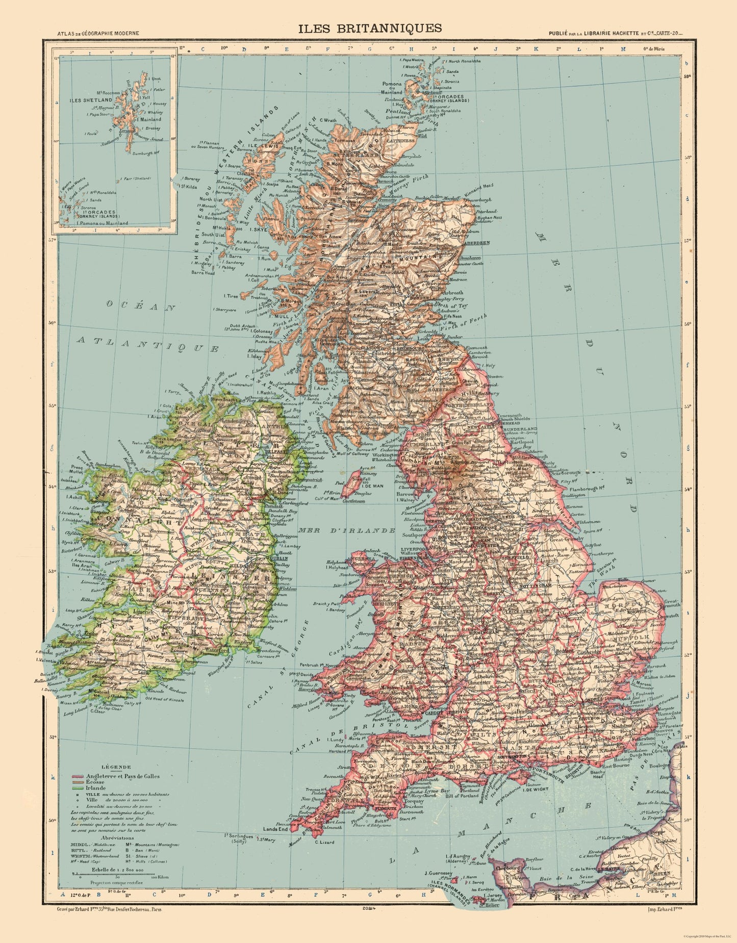 Historic Map - British Isles - Schrader 1908 - 23 x 29.43 - Vintage Wall Art