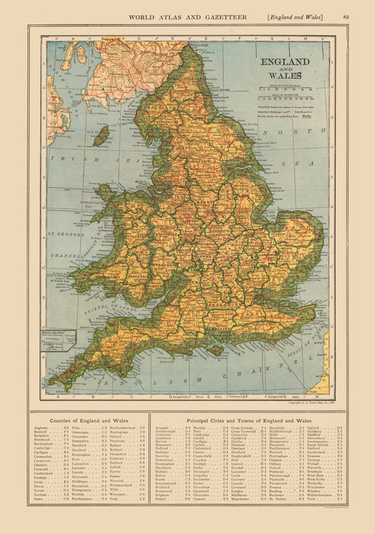 Historic Map - England Wales - Reynold 1921 - 23 x 32.77 - Vintage Wall Art