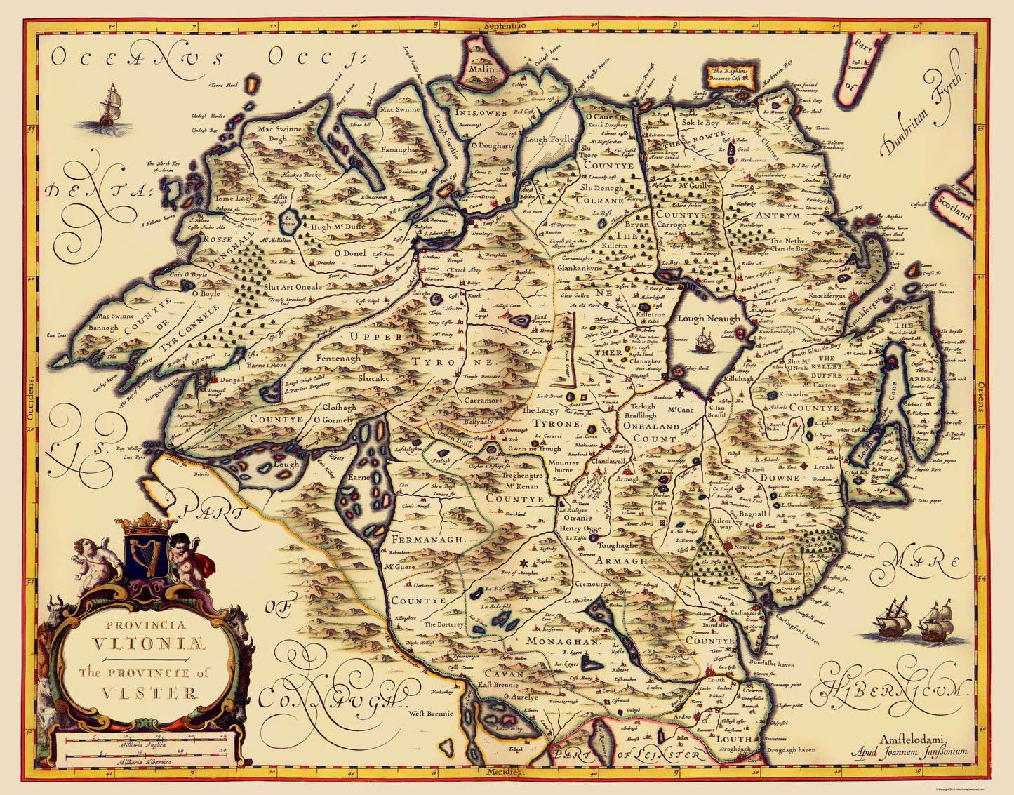 Historic Map - Ulster Province Ireland - Jansson 1646 - 23 x 29.33 - Vintage Wall Art