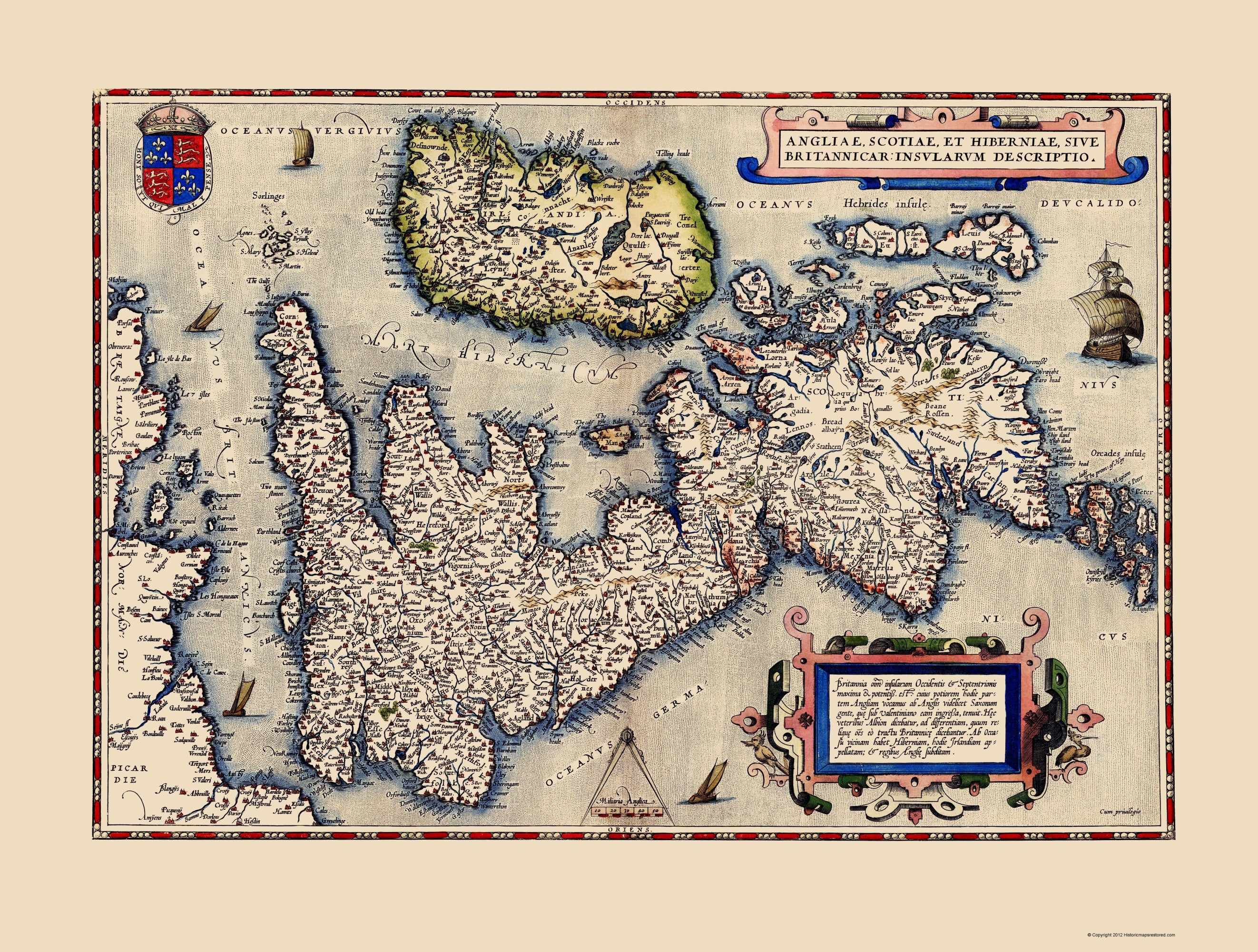 Historic Map - England Scotland Wales - Ortelius 1570 - 23 x 30.40 - V ...