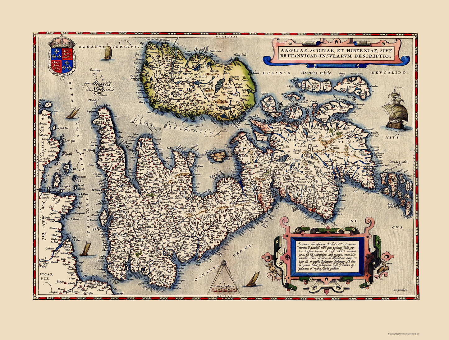 Historic Map - England Scotland Wales - Ortelius 1570 - 23 x 30.40 - Vintage Wall Art