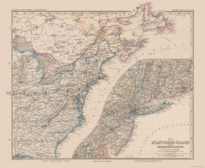 Historic Map - Eastern United States Canada - Stieler 1885 - 28.09 x 23 - Vintage Wall Art