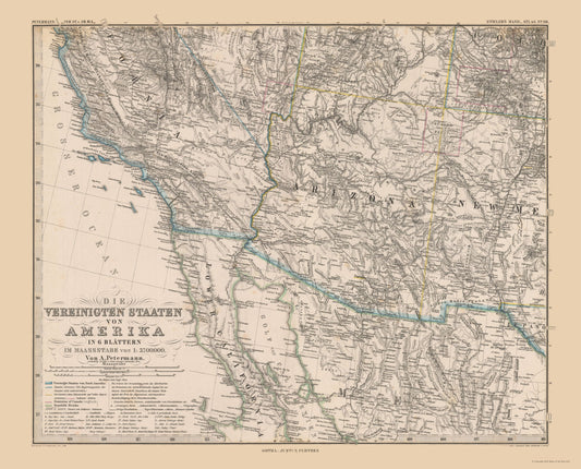 Historic State Map - Southwest - Steilers - 1885 - 28.50 x 23 - Vintage Wall Art
