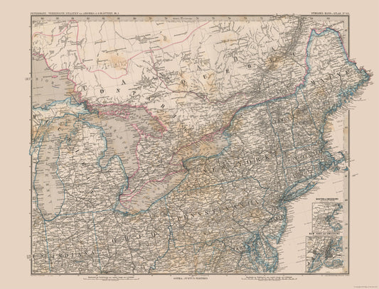 Historic State Map - United States North Eastern Canada - Stielers 1885 - 30.14 x 23 - Vintage Wall Art