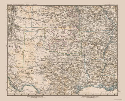 Historic Map - South Central United States - Stieler 1885 - 28.47 x 23 - Vintage Wall Art