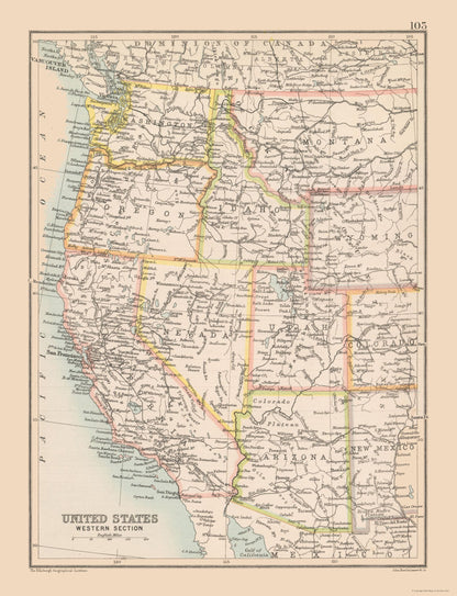 Historic Map - United States Western - Bartholomew 1892 - 23 x 30.04 - Vintage Wall Art