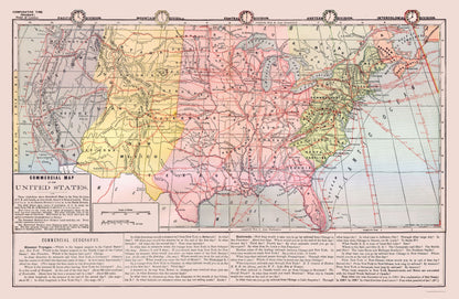 Historic State Map - United States Commercial Map - Monteith 1882 - 35.36 x 23 - Vintage Wall Art