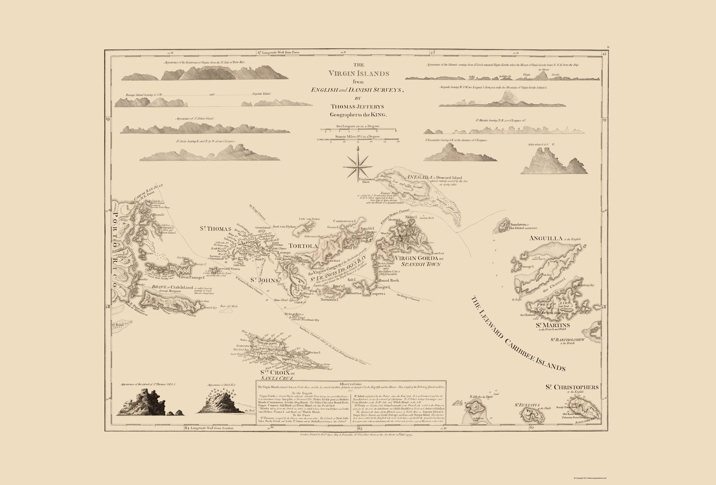 Historic Map - Virgin Islands - Jefferys 1775 - 23 x 33.96 - Vintage Wall Art