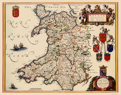 Historic Map - Wales - Blaeu 1645 - 23 x 29.25 - Vintage Wall Art