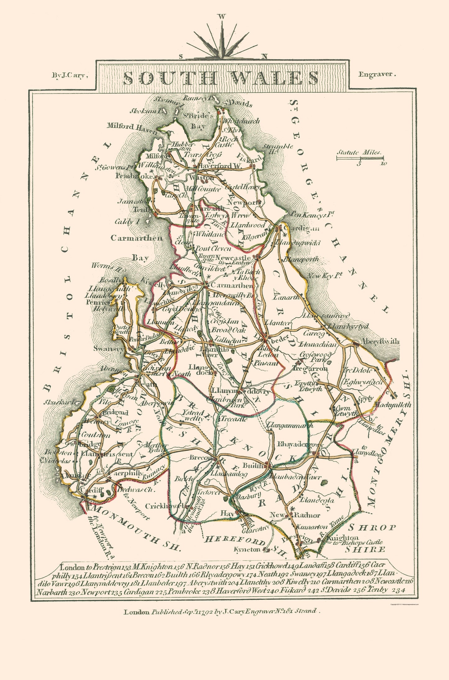 Historic Map - South Wales - Cary 1792 - 23 x 34.77 - Vintage Wall Art