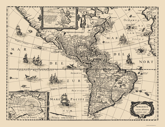 Historic Map - Western Hemisphere - Hondius 1640 - 23 x 29.67 - Vintage Wall Art