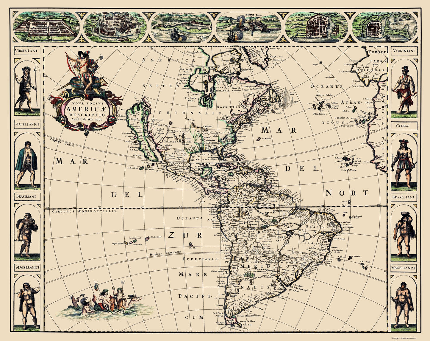 Historic Map - Western Hemisphere - De Wit 1660 - 23 x 29.05 - Vintage Wall Art