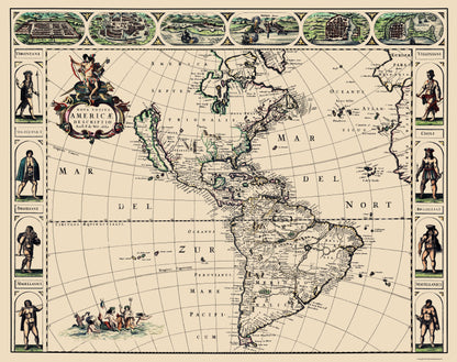 Historic Map - Western Hemisphere - De Wit 1660 - 23 x 29.05 - Vintage Wall Art