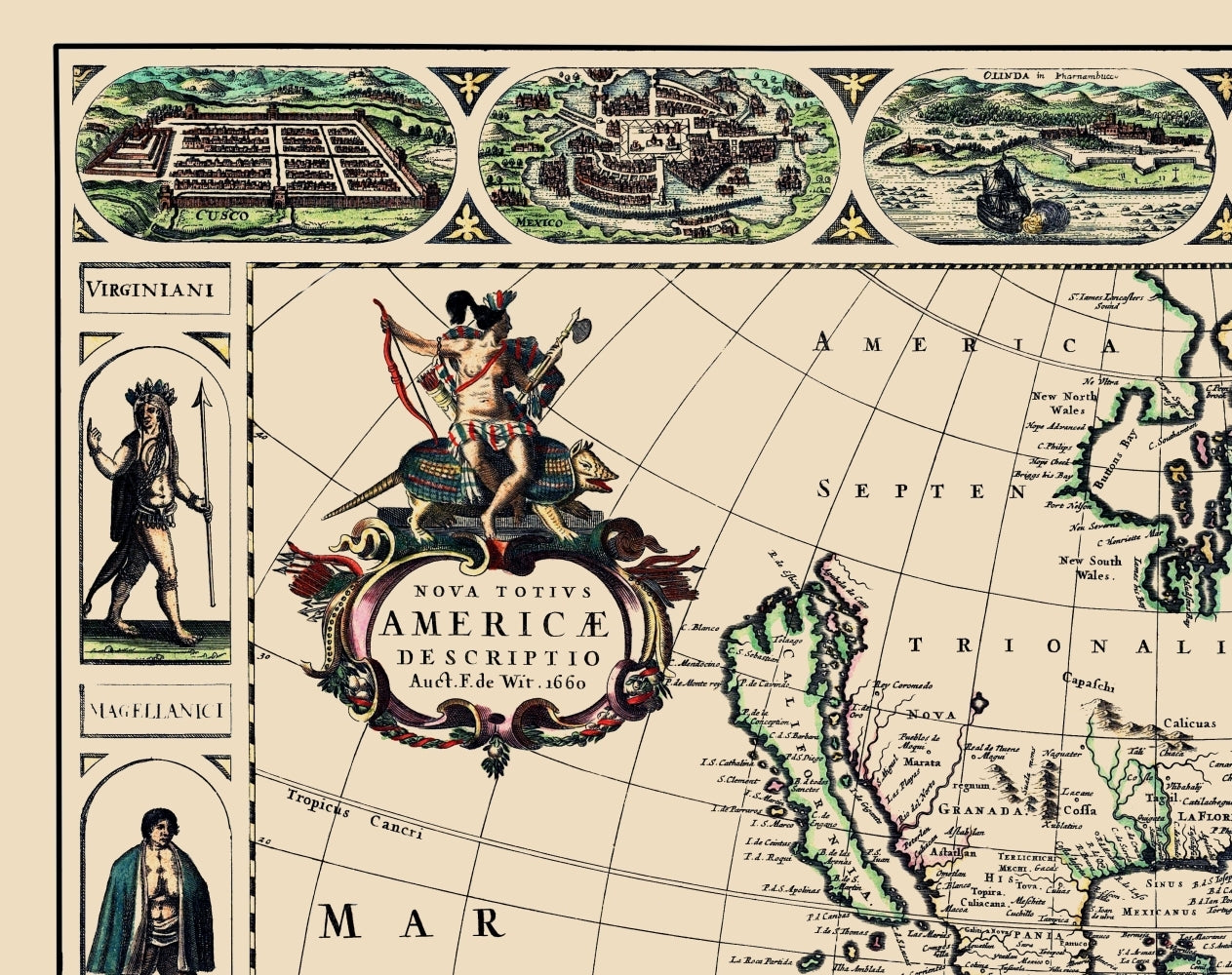 Historic Map - Western Hemisphere - De Wit 1660 - 23 x 29.05 - Vintage Wall Art