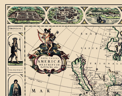 Historic Map - Western Hemisphere - De Wit 1660 - 23 x 29.05 - Vintage Wall Art