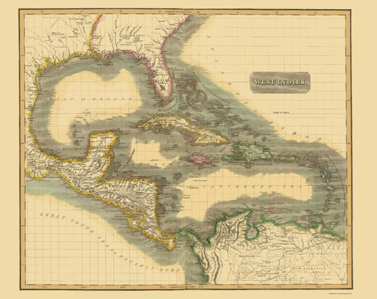 Historic Map - West Indies - Thomson 1814 - 23 x 29.00 - Vintage Wall Art