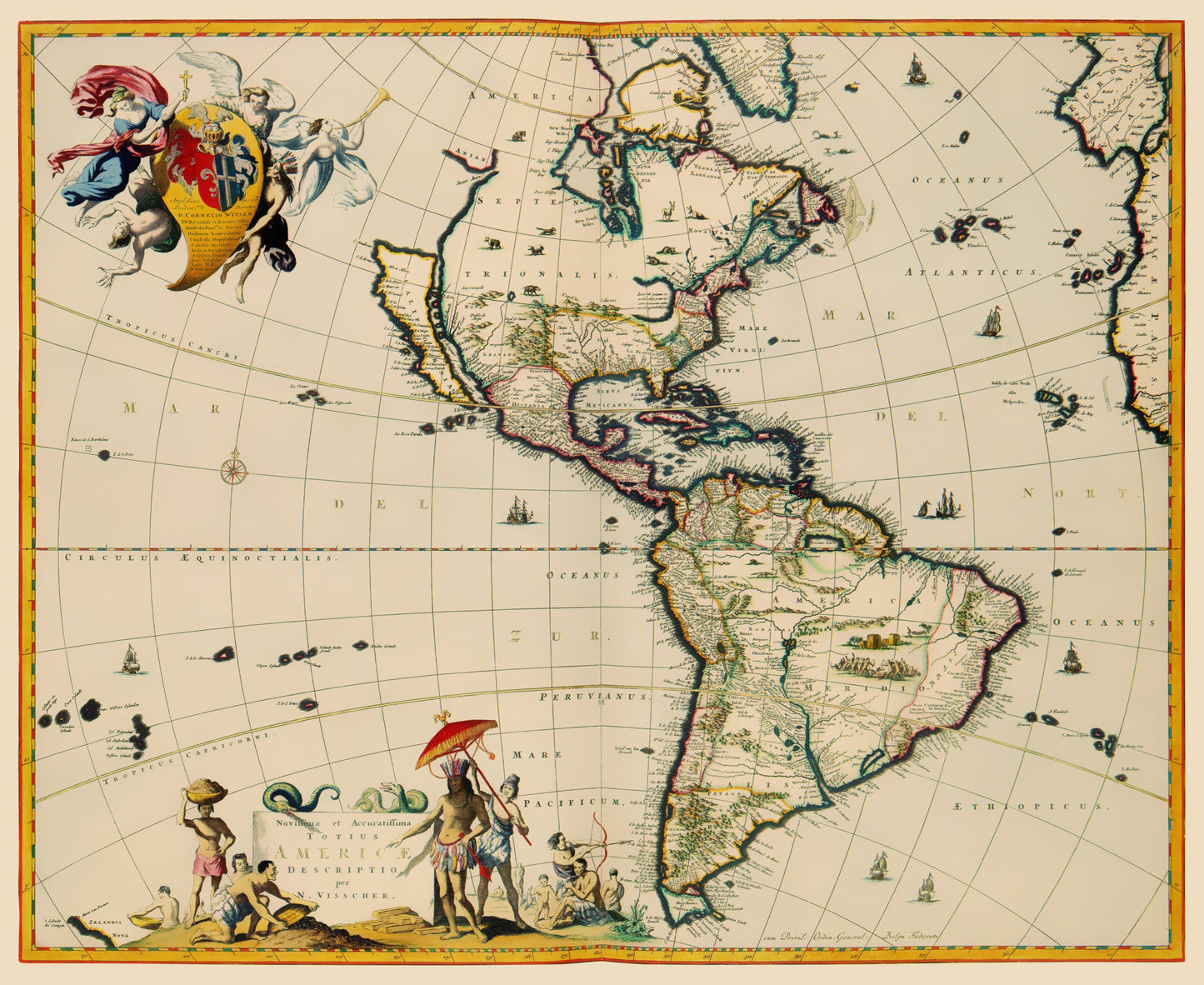 Historic Map - Western Hemisphere - Visscher 1681 - 23 x 28.13 - Vintage Wall Art