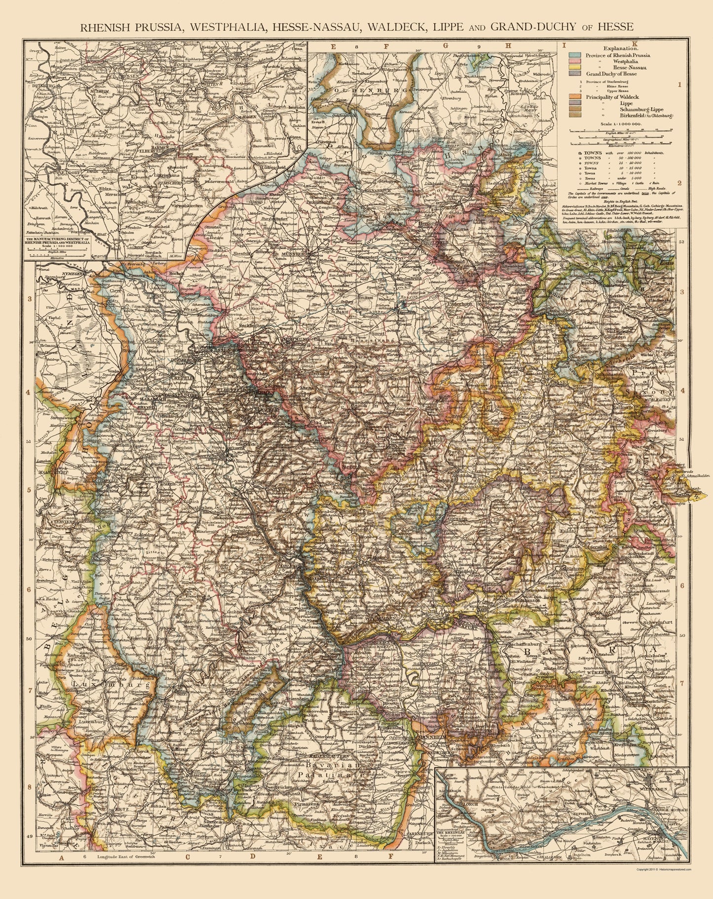 Historic Map - Westphalia Region Germany - Andree 1895 - 23 x 28.99 - Vintage Wall Art