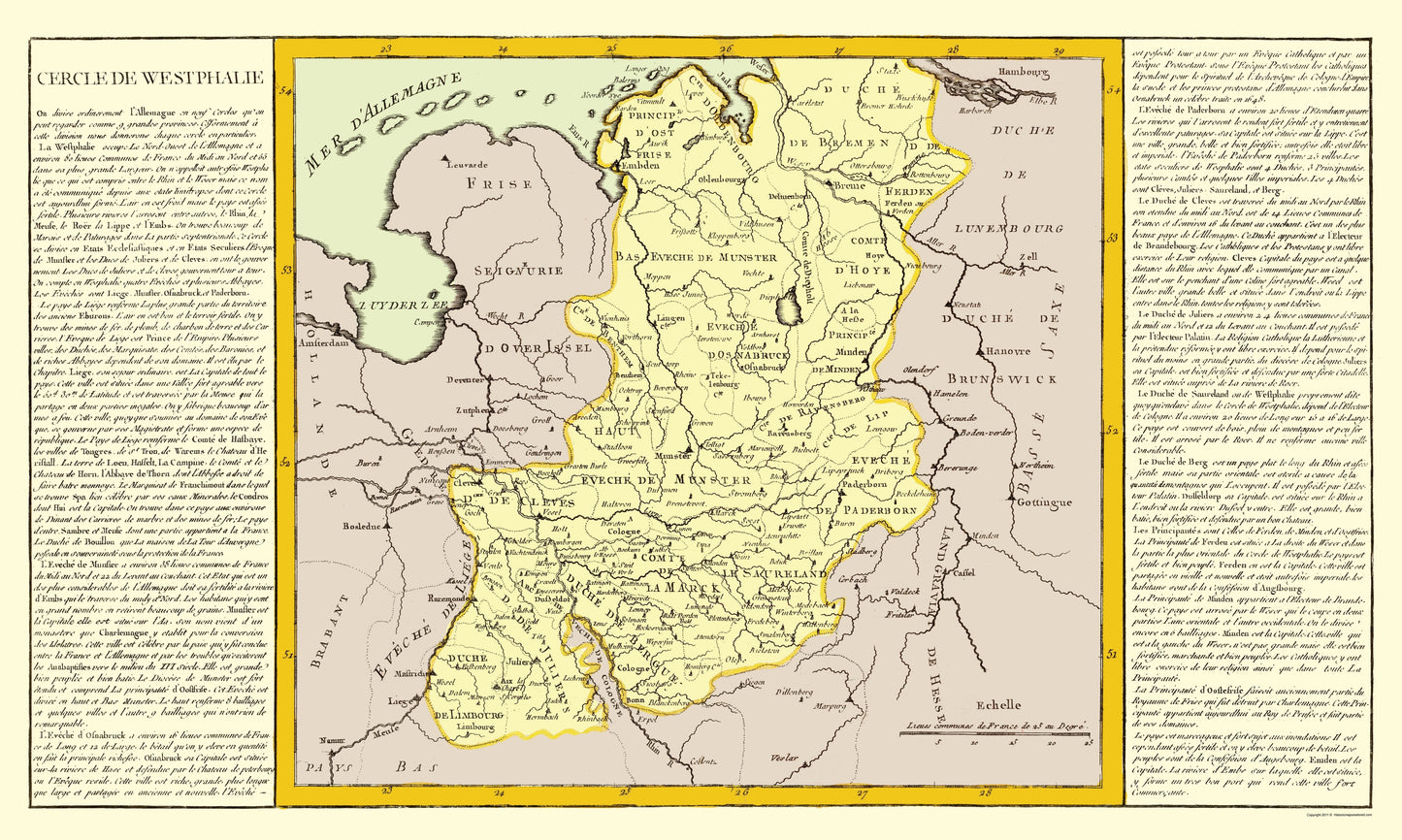 Historic Map - Westphalia Region Germany - Mondhare 1787 - 23 x 38.39 - Vintage Wall Art