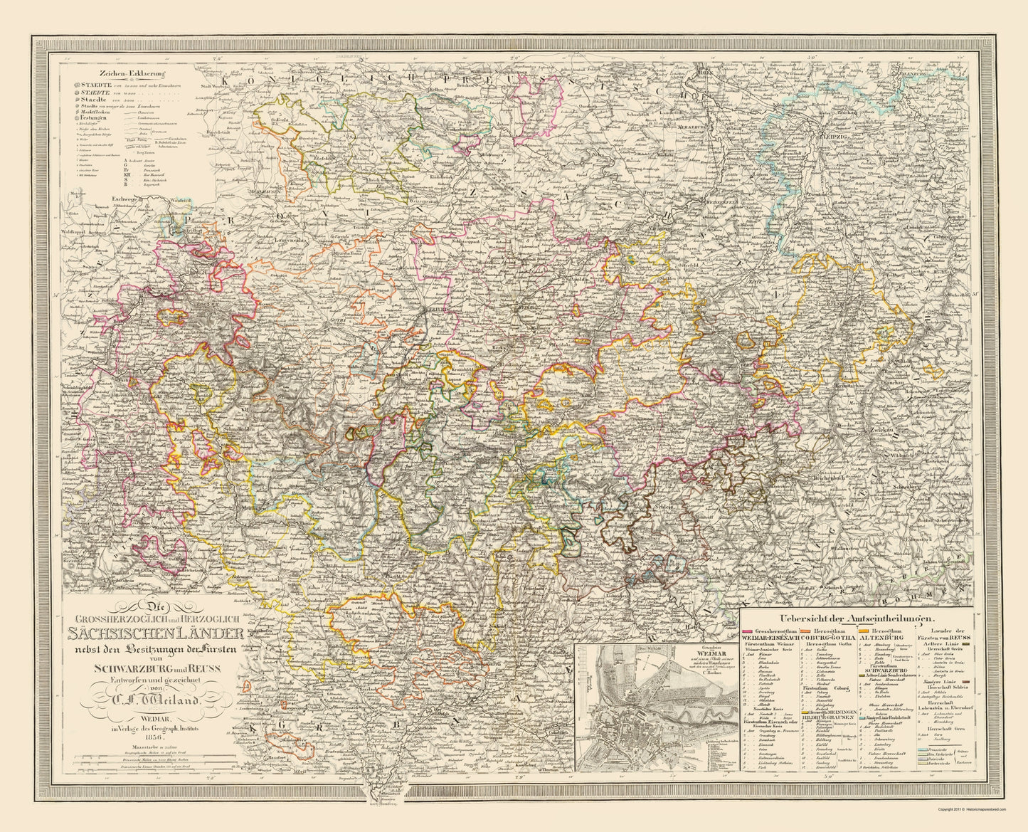 Historic Map - Weimer Region Germany - Weiland 1856 - 23 x 28.44 - Vintage Wall Art