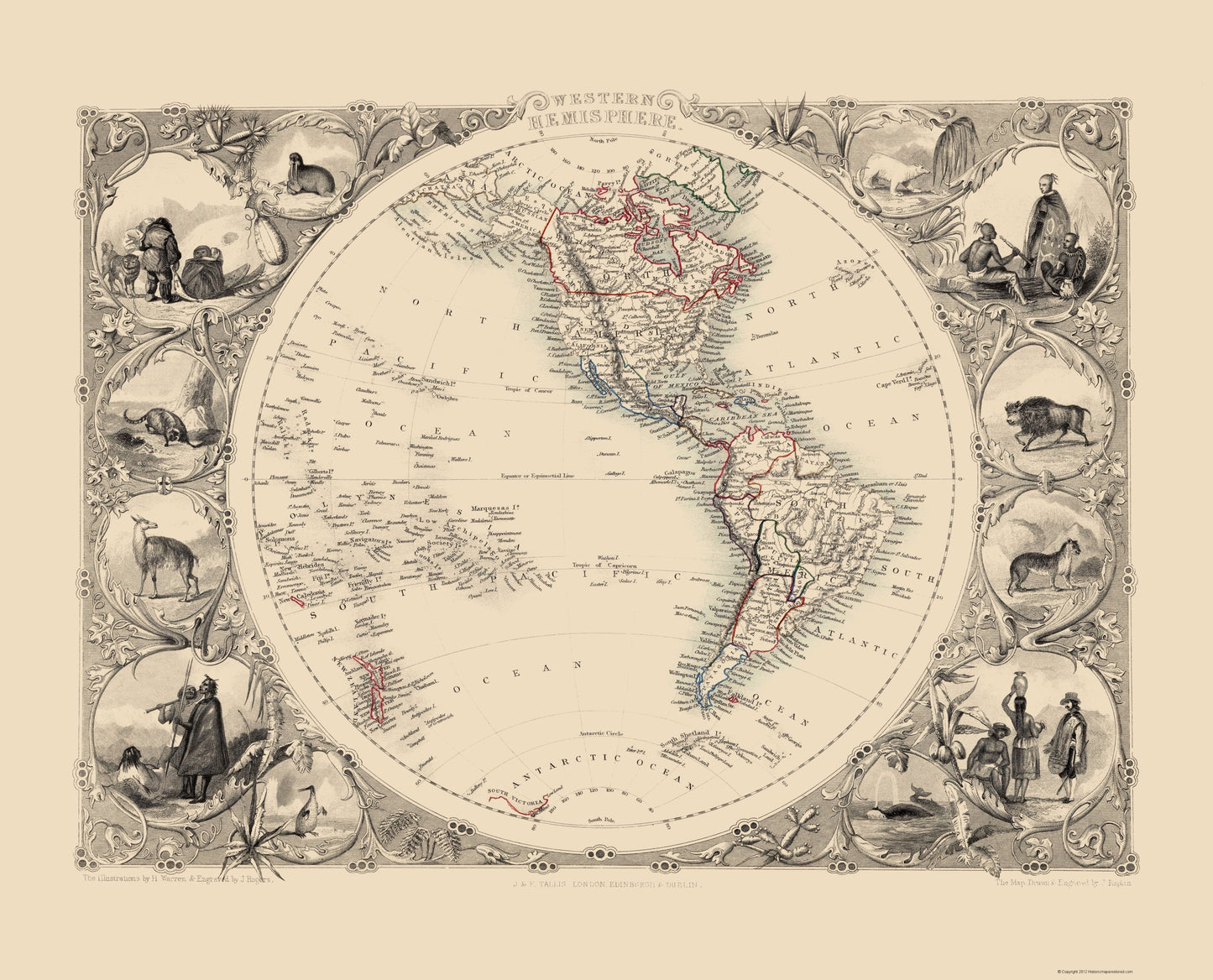 Historic Map - Western Hemisphere - Tallis 1851 - 23 x 28.45 - Vintage Wall Art