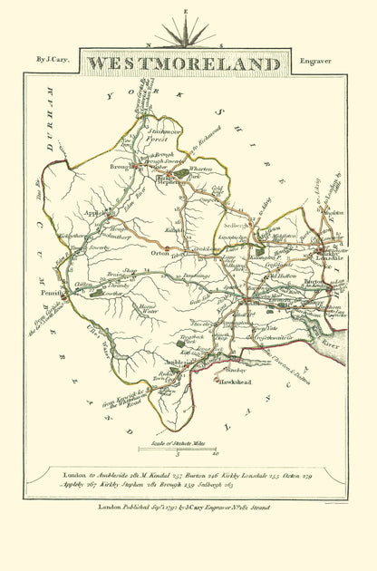 Historic Map - Westmoreland County England - Cary 1792 - 23 x 34.82 - Vintage Wall Art