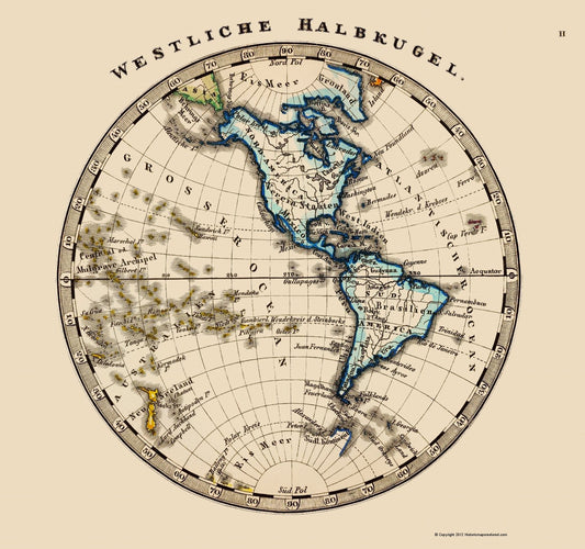 Historic Map - Western Hemisphere - Stieler 1852 - 23 x 24.51 - Vintage Wall Art