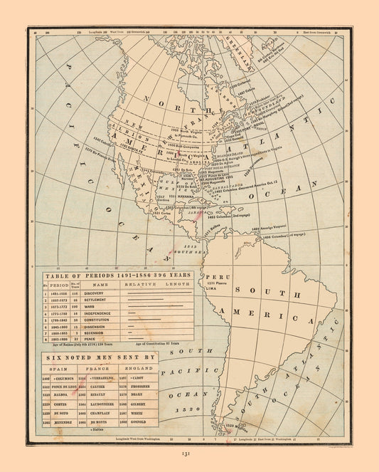 Historic Map - Western Hemisphire Discovery - Cram 1888 - 23 x 28.58 - Vintage Wall Art