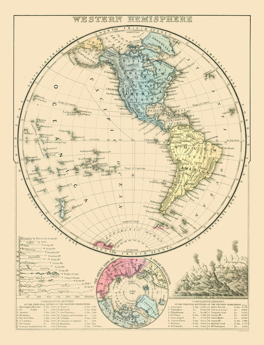 Historic Map - Western Hemisphere - Mitchell 1869 - 23 x 30.07 - Vintage Wall Art