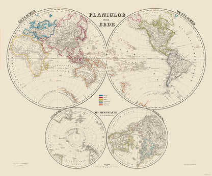 Historic Map - World Hemispheres - Weimer 1856 - 27.85 x 23 - Vintage Wall Art