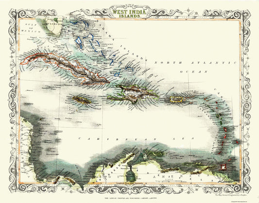 Historic Map - West Indies Islands - London Print 1860 - 29.31 x 23 - Vintage Wall Art