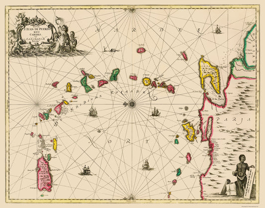 Historic Map - Windward Leeward Islands Puerto Rico - Jansson 1761 - 23 x 29.21 - Vintage Wall Art