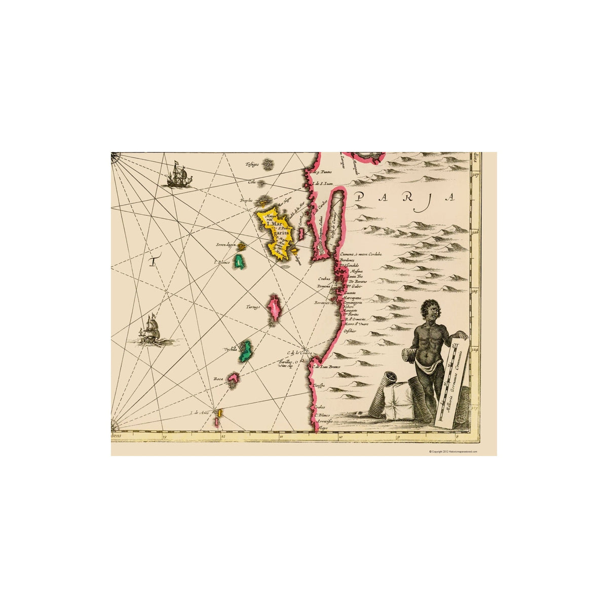 Puerto Rico Colonial Map Historic Map - Windward Leeward Islands Puerto Rico - Jansson 1761 ...