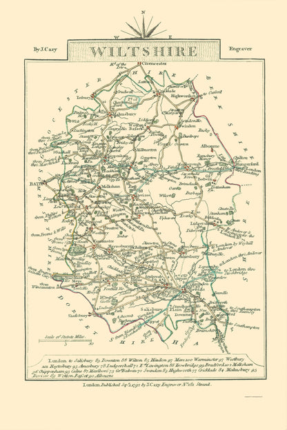 Historic Map - Wiltshire County England - Cary 1792 - 23 x 34.47 - Vintage Wall Art